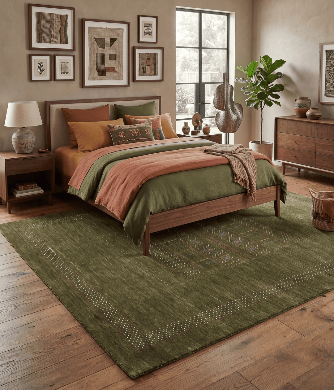 Gabbeh Design Hand Loomed Green Wool Area Rug - The Rug Decor