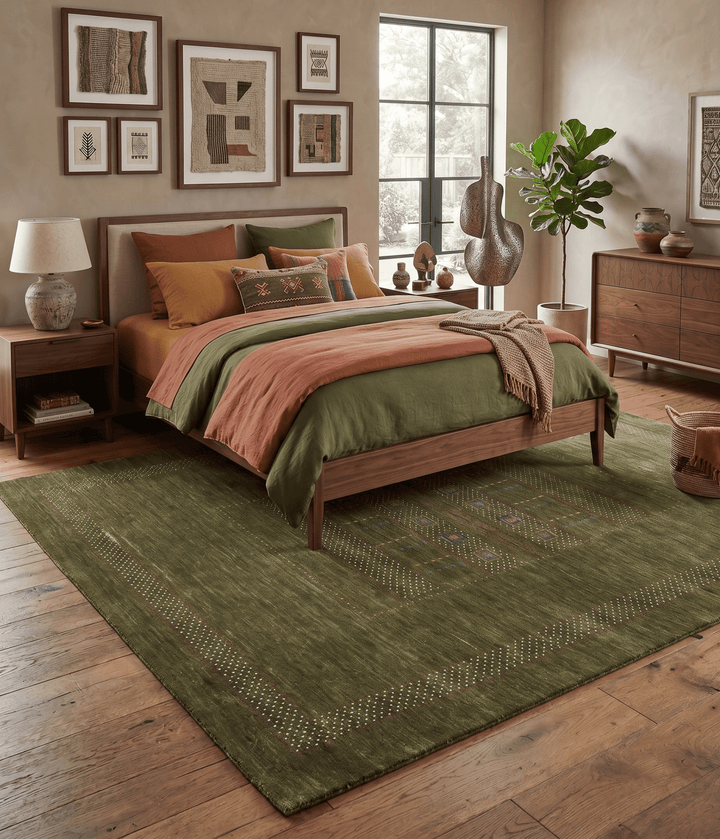 Gabbeh Design Hand Loomed Green Wool Area Rug - The Rug Decor