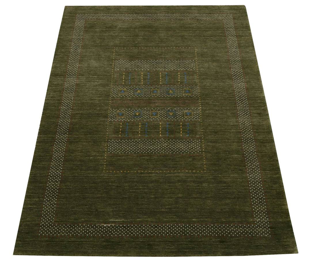 Gabbeh Design Hand Loomed Green Wool Area Rug - The Rug Decor
