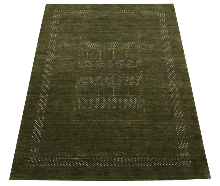 Gabbeh Design Hand Loomed Green Wool Area Rug - The Rug Decor