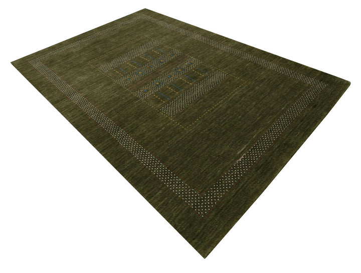 Gabbeh Design Hand Loomed Green Wool Area Rug - The Rug Decor
