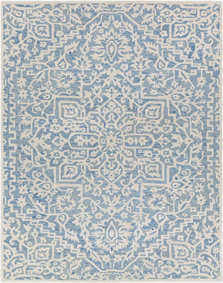 Gagebrook Traditional Blue And White Wool Area Rug - The Rug Decor