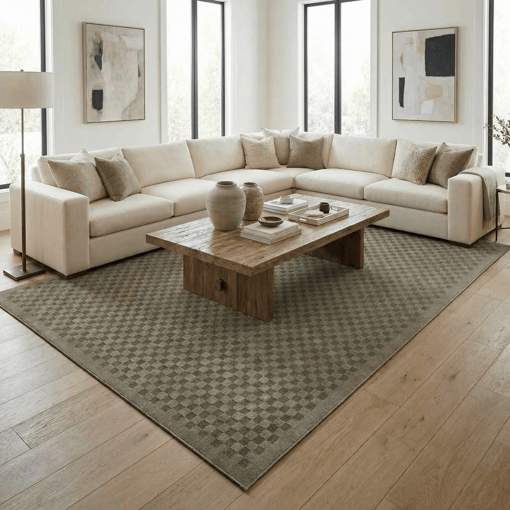 Gaiwan Modern Checkered Design Green Washable Area Rug - The Rug Decor
