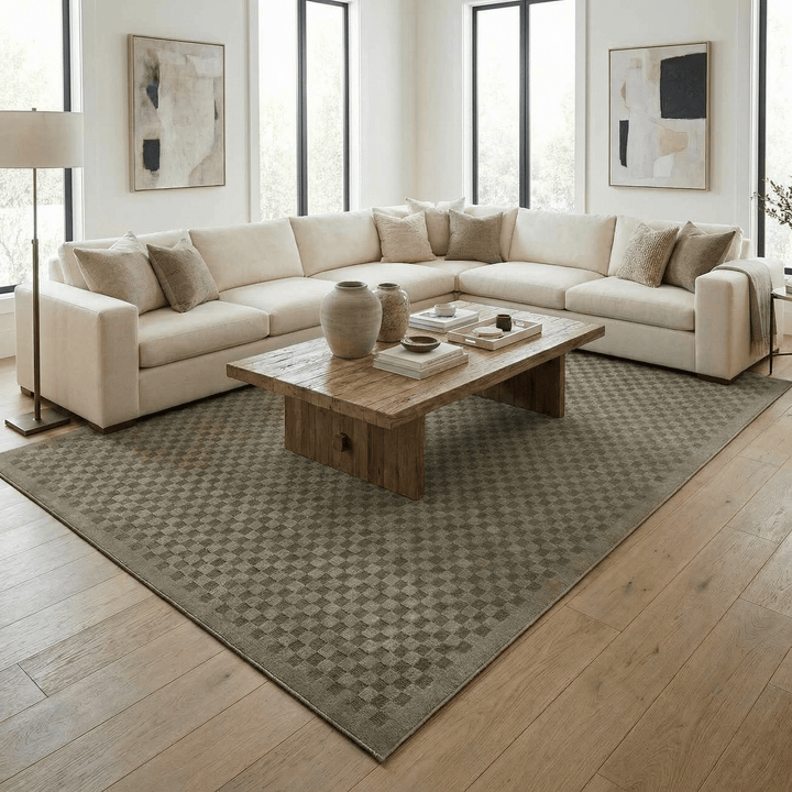 Gaiwan Modern Checkered Design Green Washable Area Rug - The Rug Decor