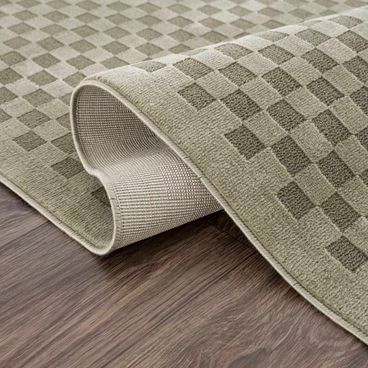 Gaiwan Modern Checkered Design Green Washable Area Rug - The Rug Decor