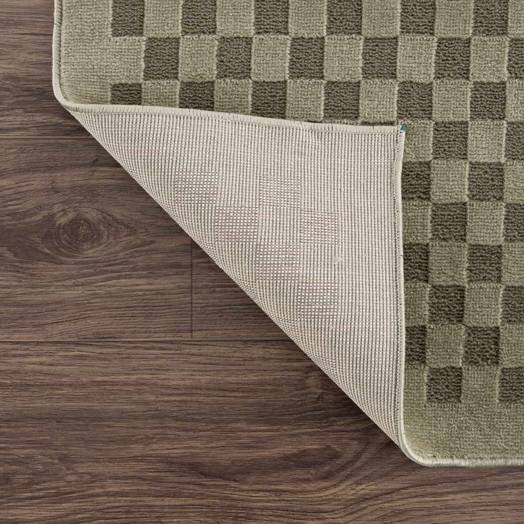 Gaiwan Modern Checkered Design Green Washable Area Rug - The Rug Decor