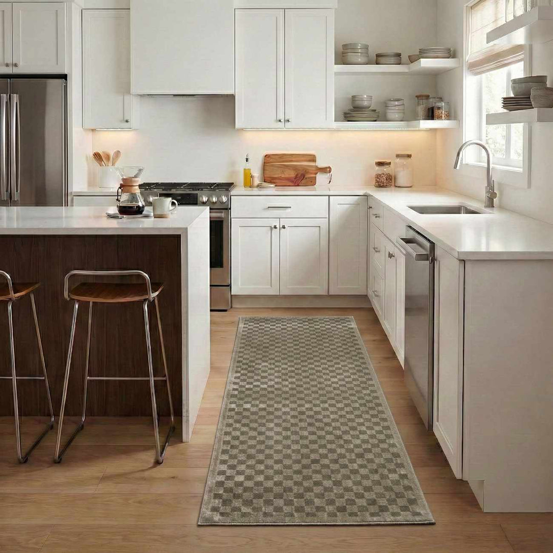 Gaiwan Modern Checkered Design Green Washable Area Rug - The Rug Decor