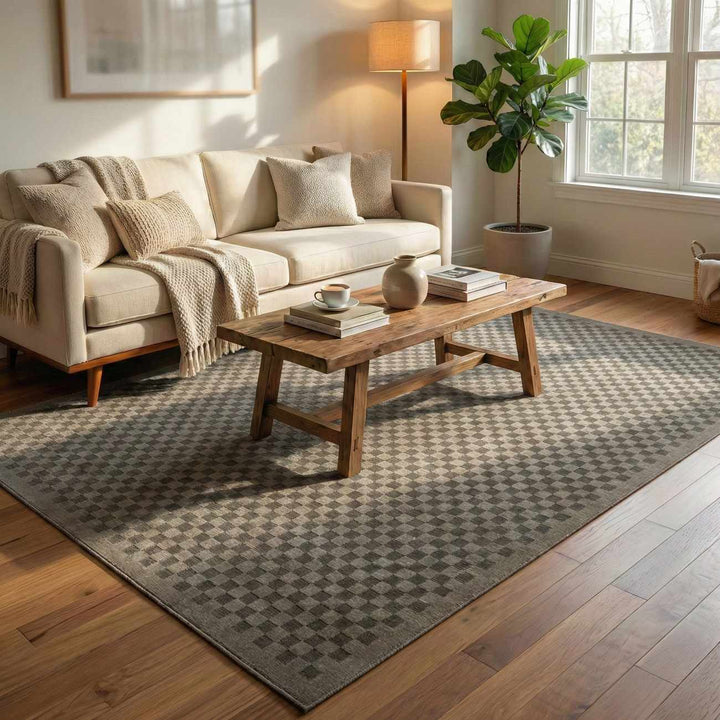 Gaiwan Modern Checkered Design Green Washable Area Rug - The Rug Decor