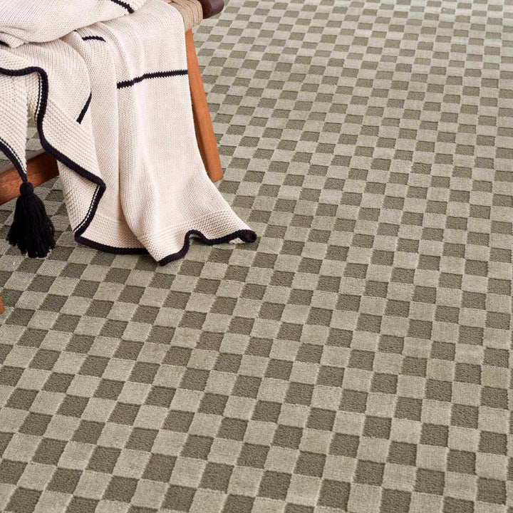 Gaiwan Modern Checkered Design Green Washable Area Rug - The Rug Decor