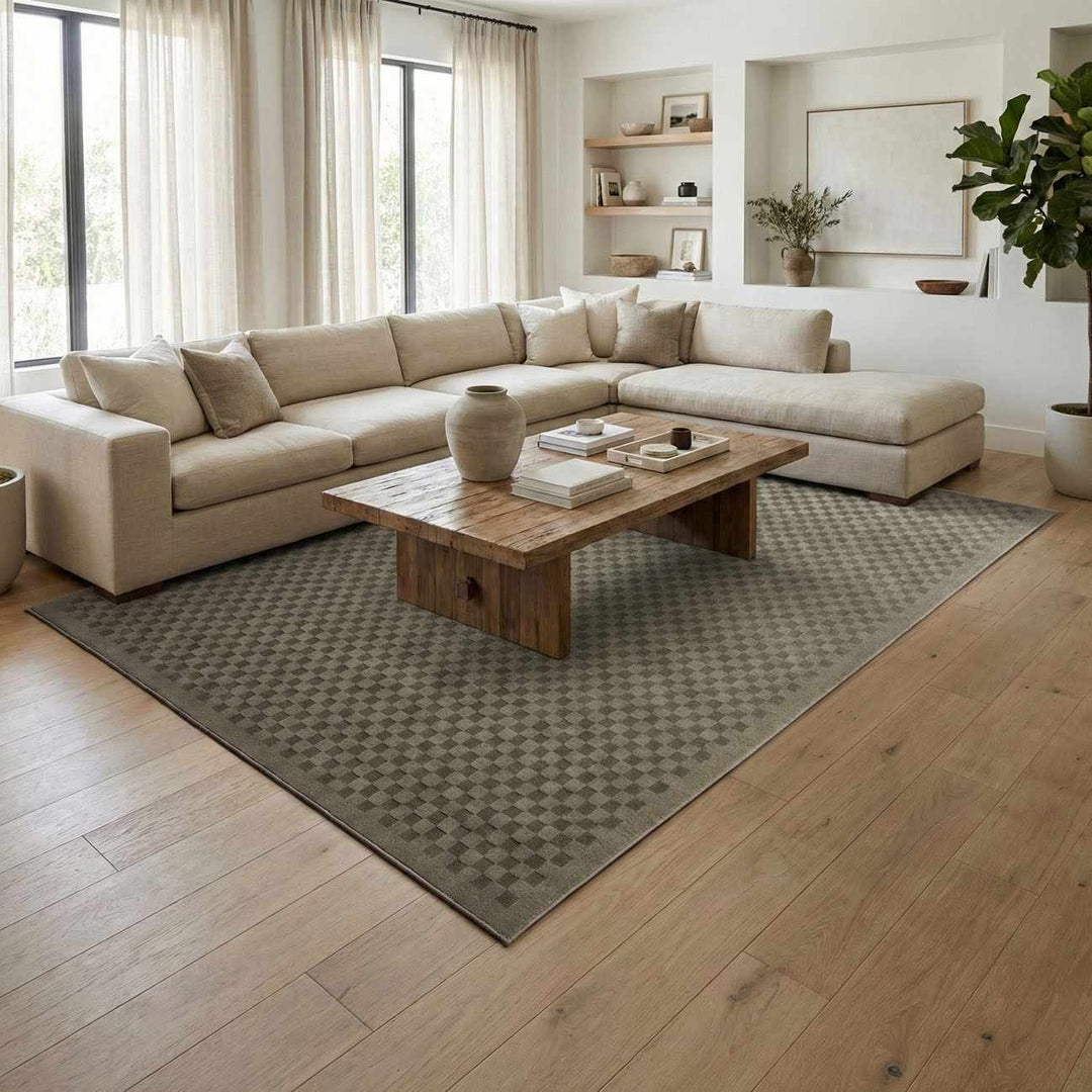 Gaiwan Modern Checkered Design Green Washable Area Rug - The Rug Decor