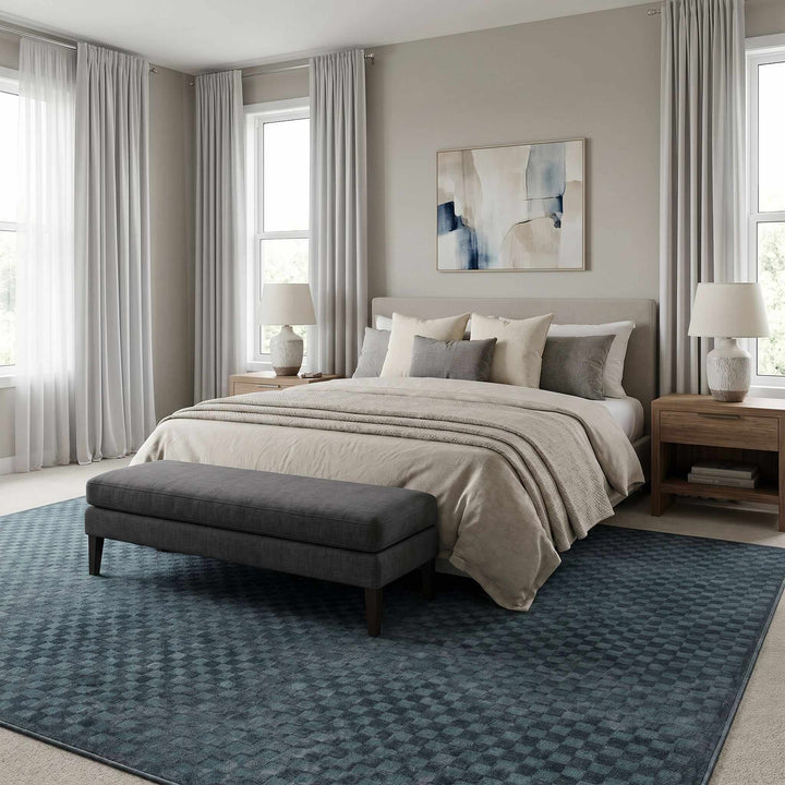 Gaiwan Modern Checkered Pattern Blue Washable Area Rug - The Rug Decor