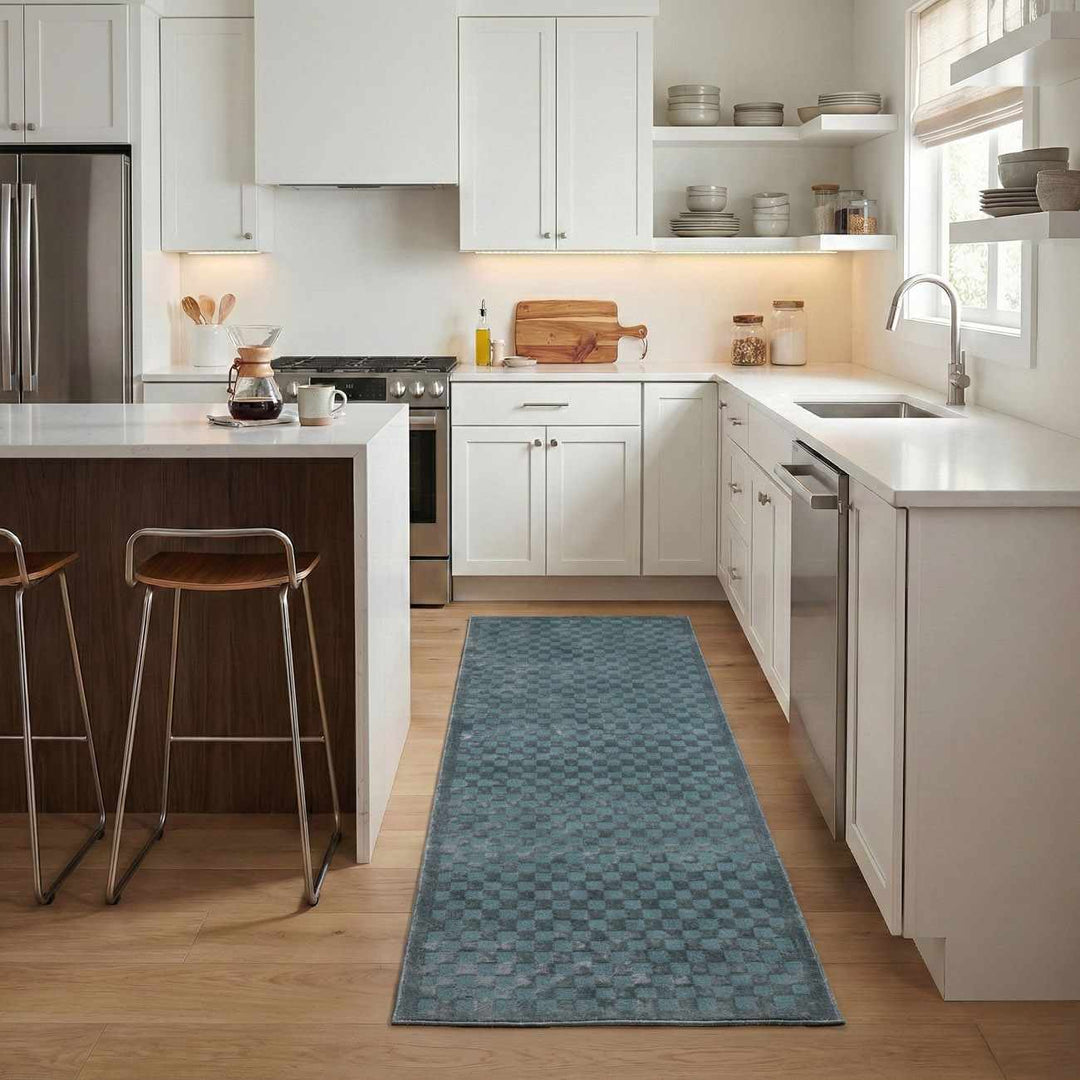 Gaiwan Modern Checkered Pattern Blue Washable Area Rug - The Rug Decor