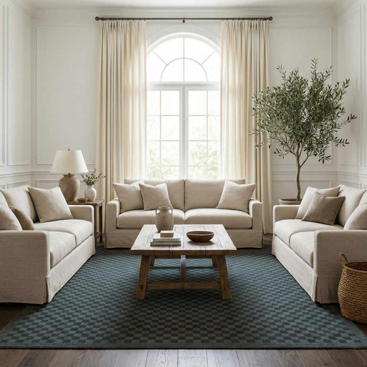 Gaiwan Modern Checkered Pattern Blue Washable Area Rug - The Rug Decor