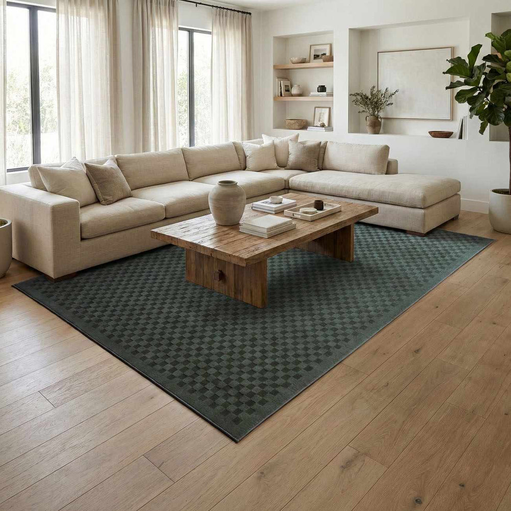 Gaiwan Modern Checkered Pattern Blue Washable Area Rug - The Rug Decor
