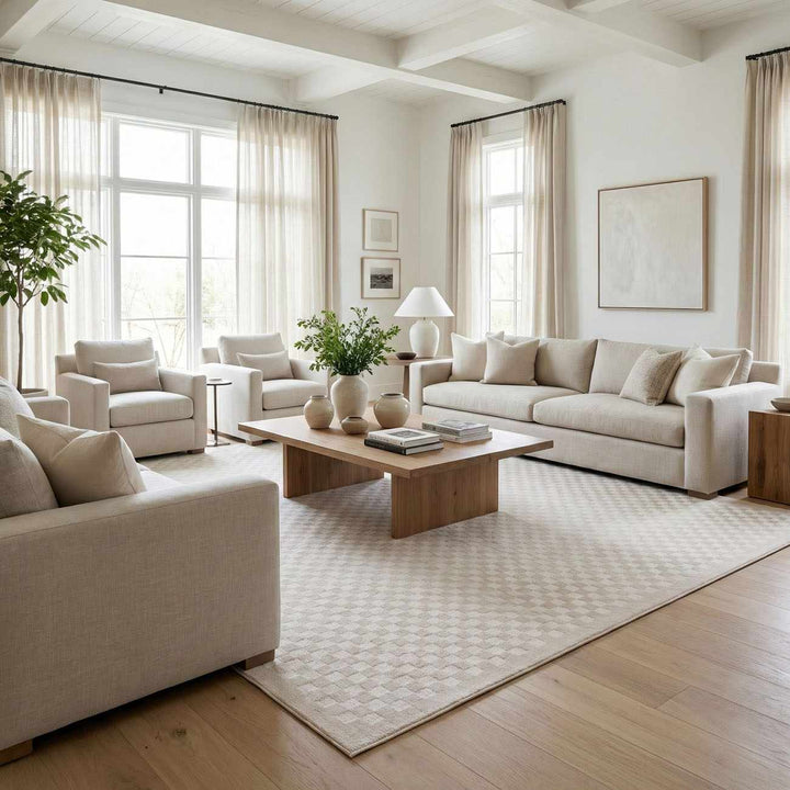 Gaiwan Modern Checkered Pattern Cream Washable Area Rug - The Rug Decor