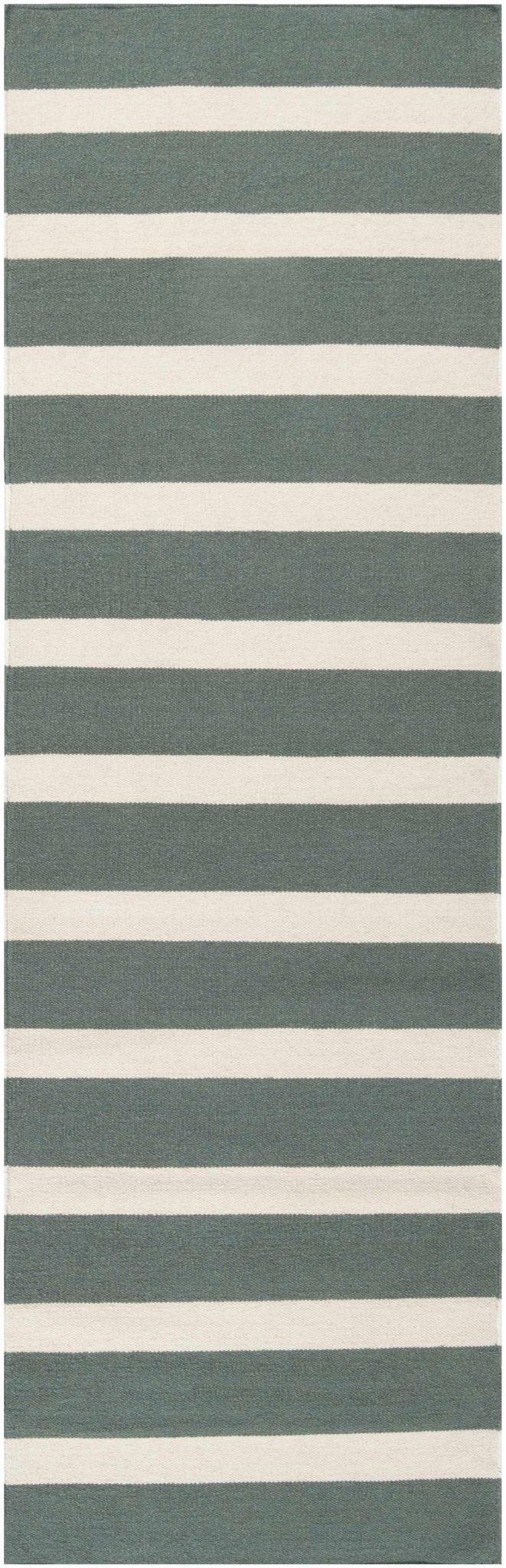 Galliano Stripes Design Green And Ivory Hand Woven Wool Rug - The Rug Decor