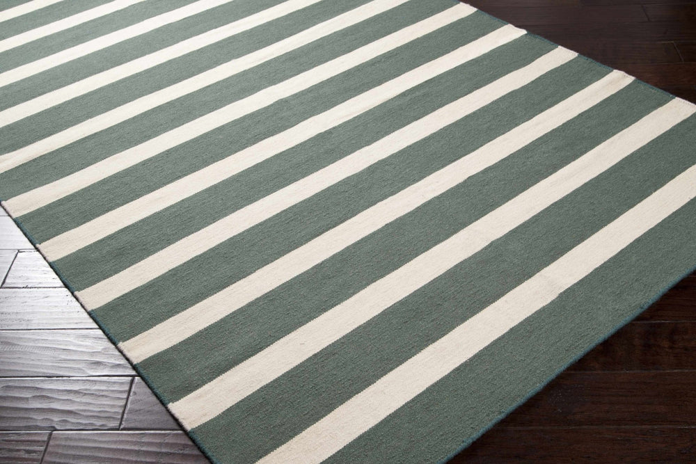 Galliano Stripes Design Green And Ivory Hand Woven Wool Rug - The Rug Decor