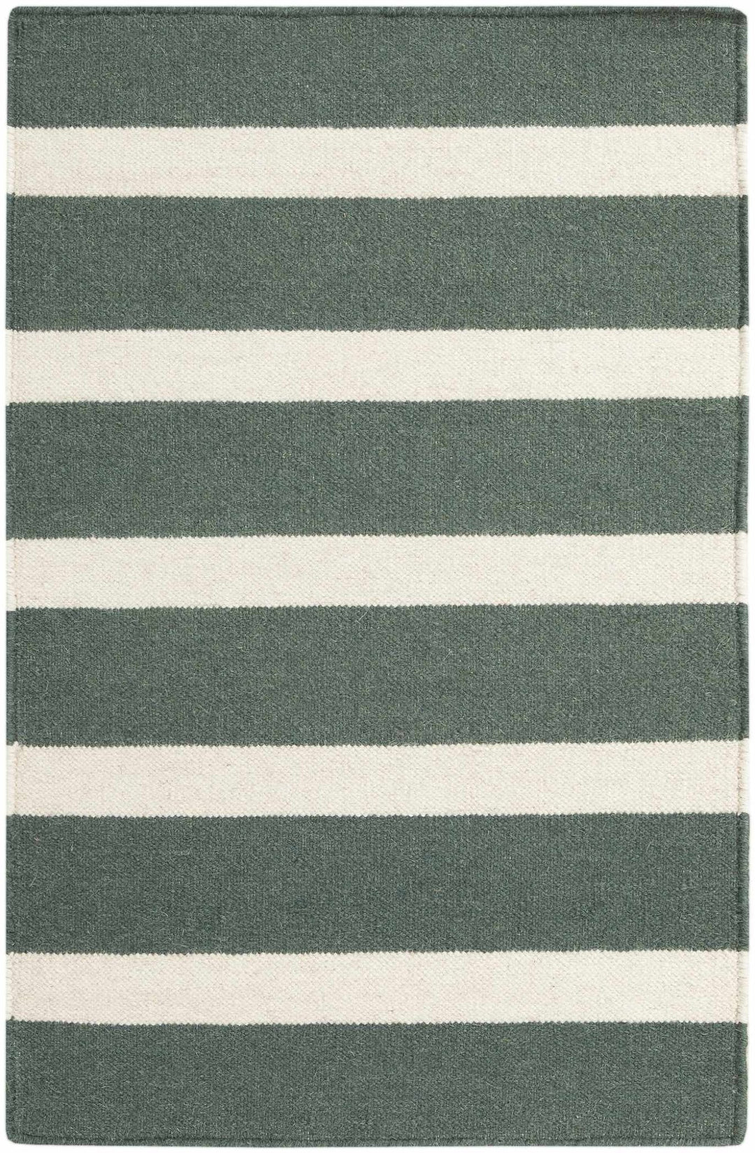 Galliano Stripes Design Green And Ivory Hand Woven Wool Rug - The Rug Decor