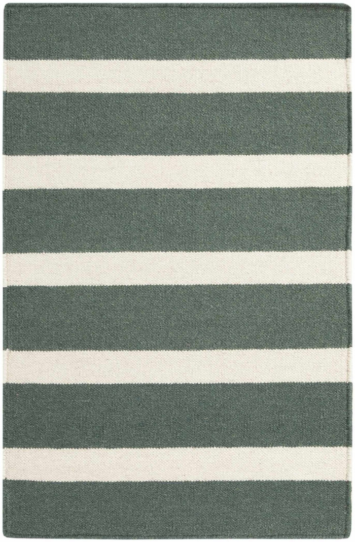 Galliano Stripes Design Green And Ivory Hand Woven Wool Rug - The Rug Decor