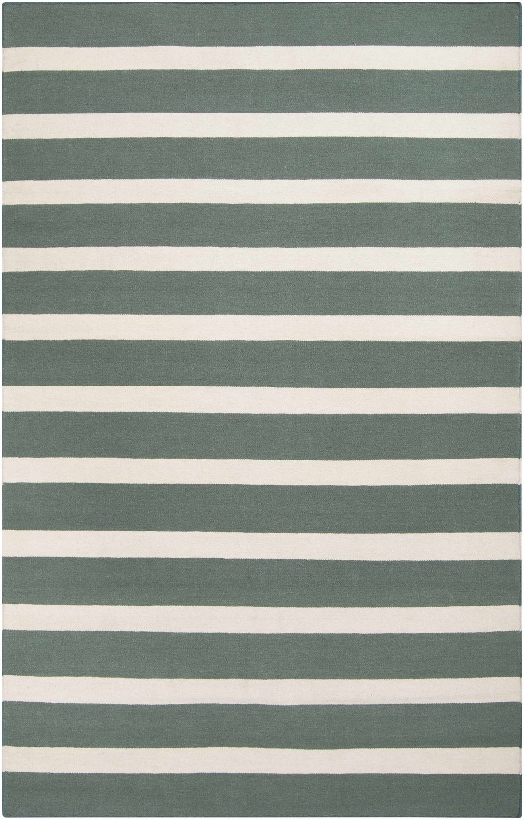 Galliano Stripes Design Green And Ivory Hand Woven Wool Rug - The Rug Decor