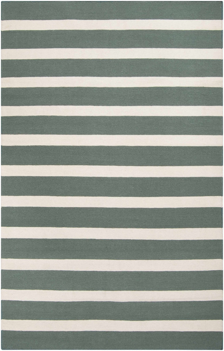 Galliano Stripes Design Green And Ivory Hand Woven Wool Rug - The Rug Decor