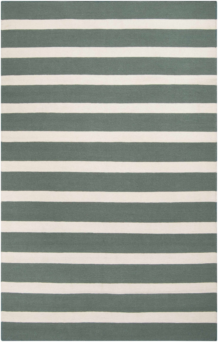 Galliano Stripes Design Green And Ivory Hand Woven Wool Rug - The Rug Decor