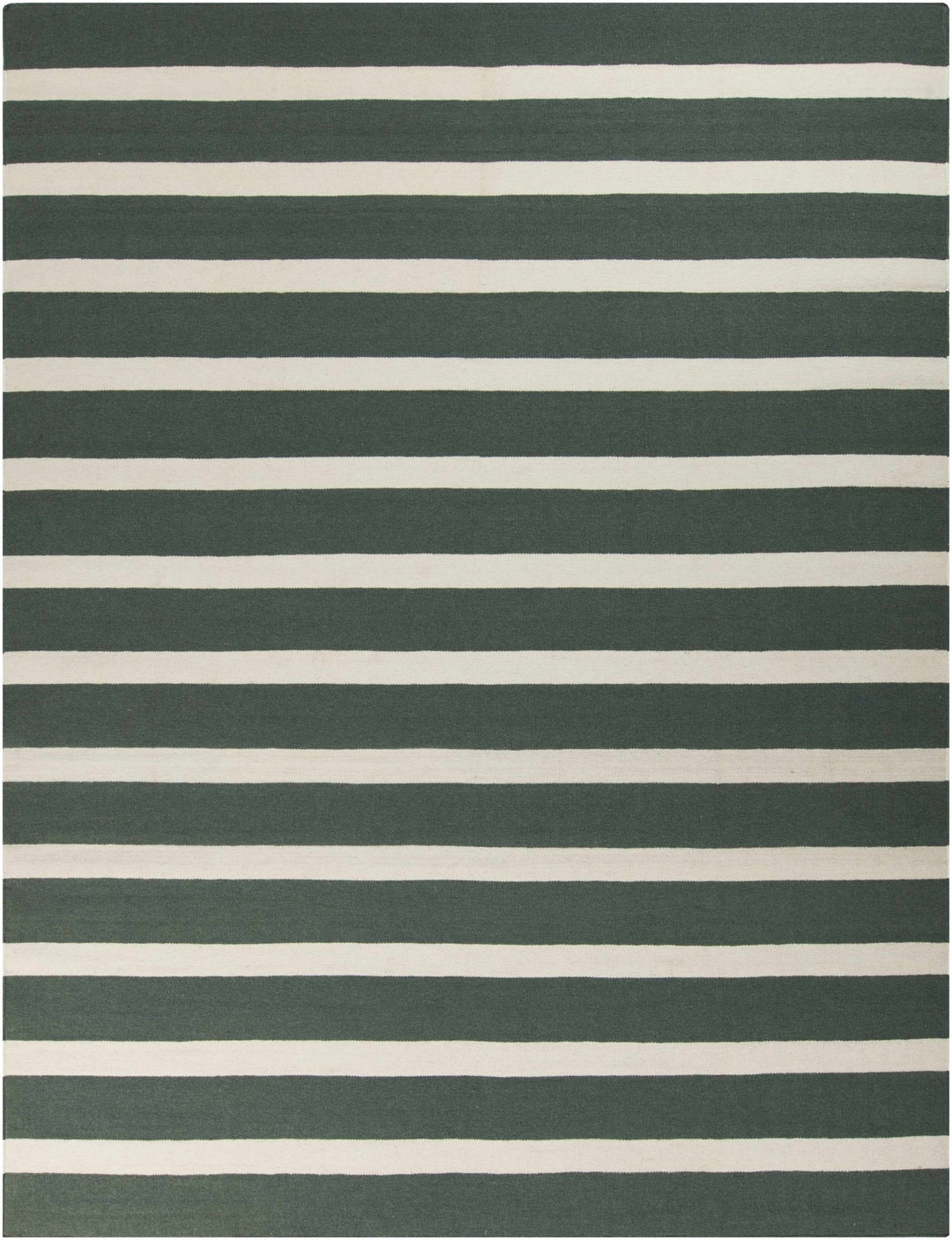 Galliano Stripes Design Green And Ivory Hand Woven Wool Rug - The Rug Decor
