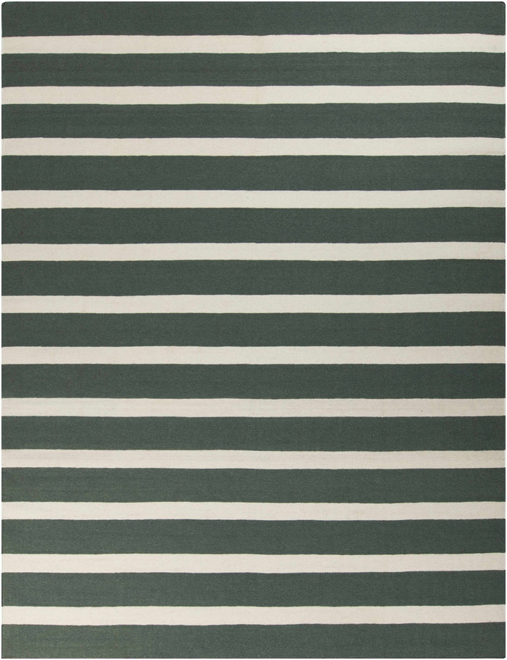 Galliano Stripes Design Green And Ivory Hand Woven Wool Rug - The Rug Decor
