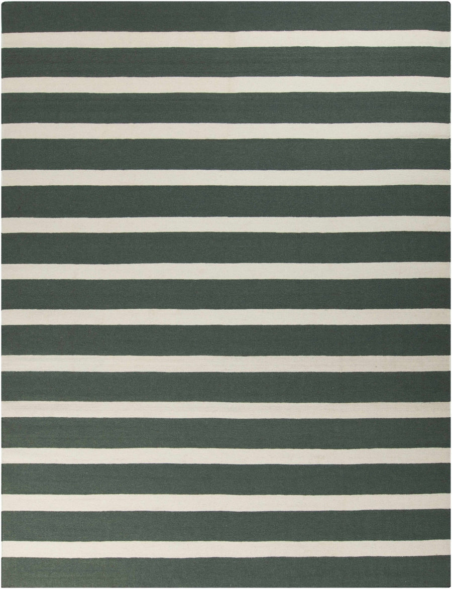 Galliano Stripes Design Green And Ivory Hand Woven Wool Rug - The Rug Decor