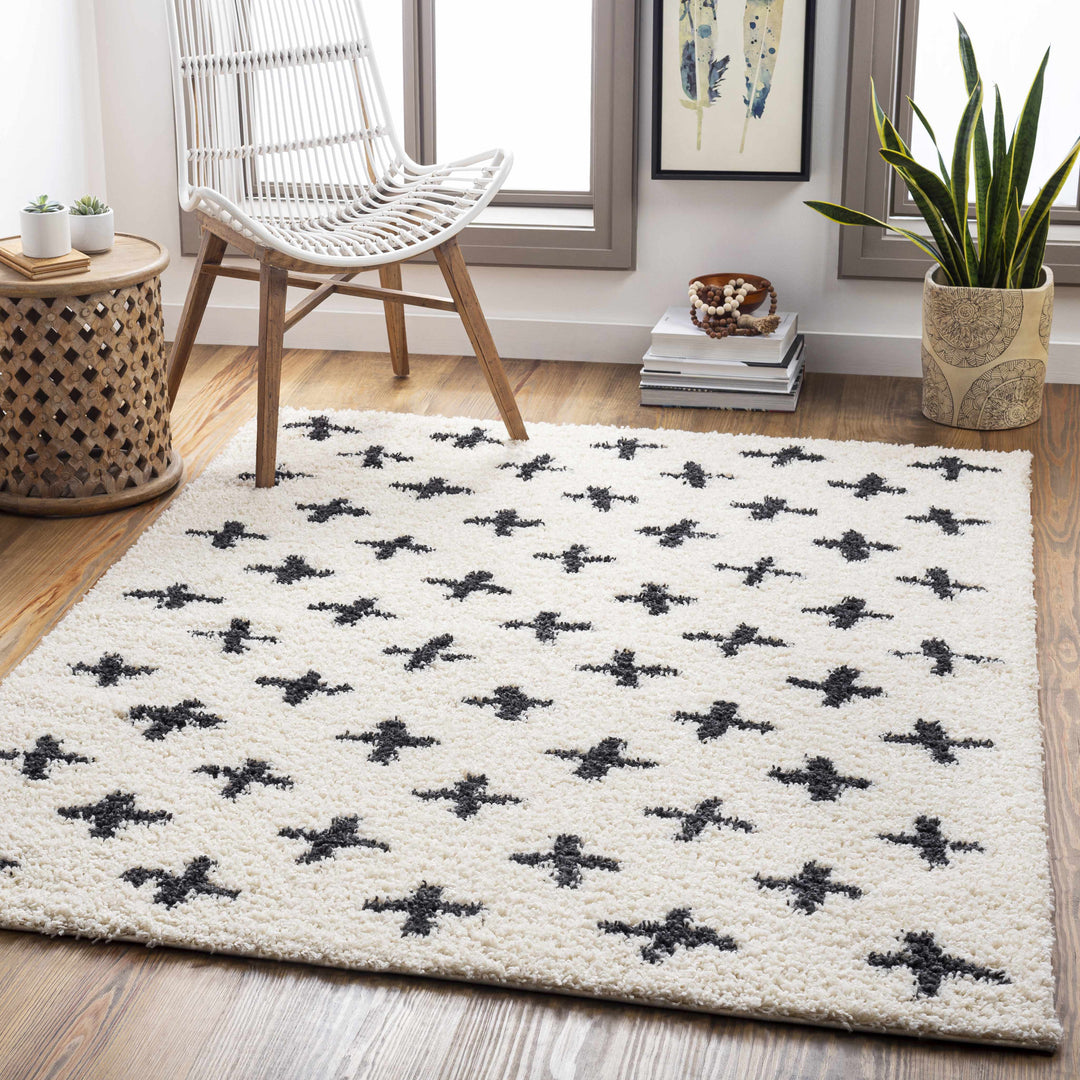 Gambo Modern Style Ivory And Black Area Rug