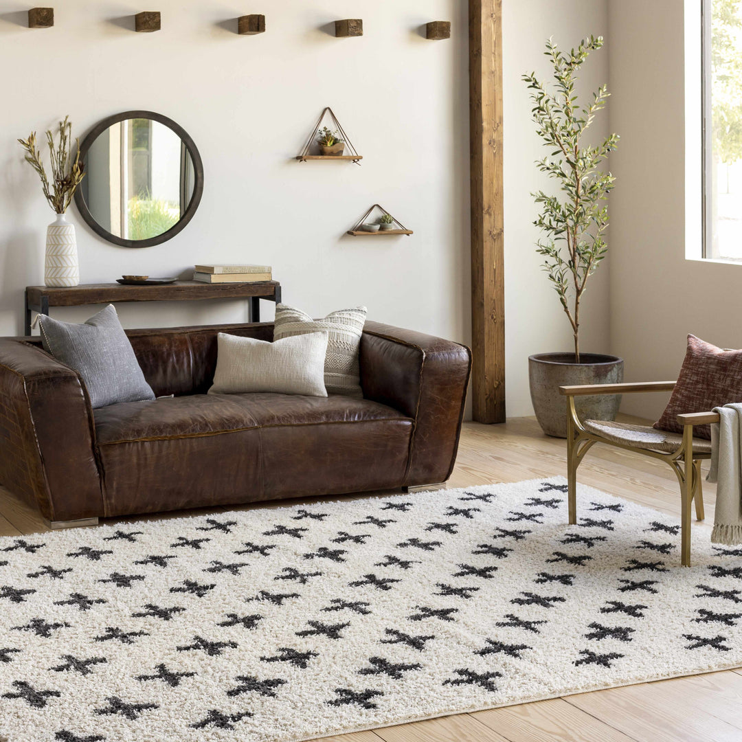 Gambo Modern Style Ivory And Black Area Rug