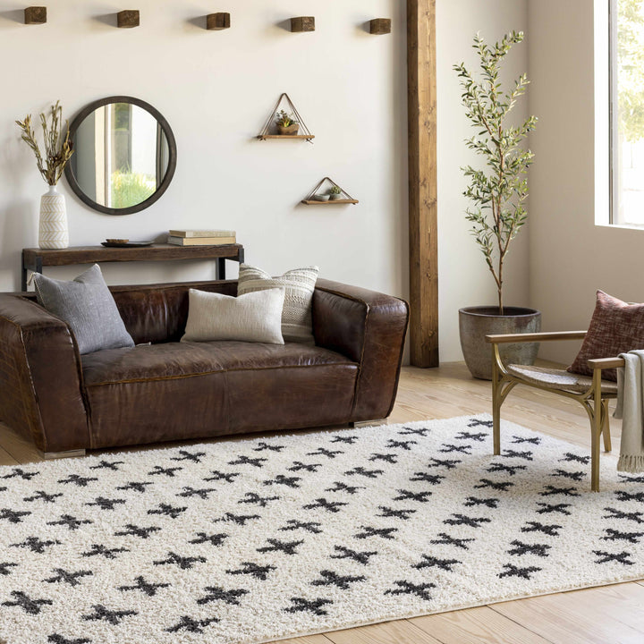 Gambo Modern Style Ivory And Black Area Rug