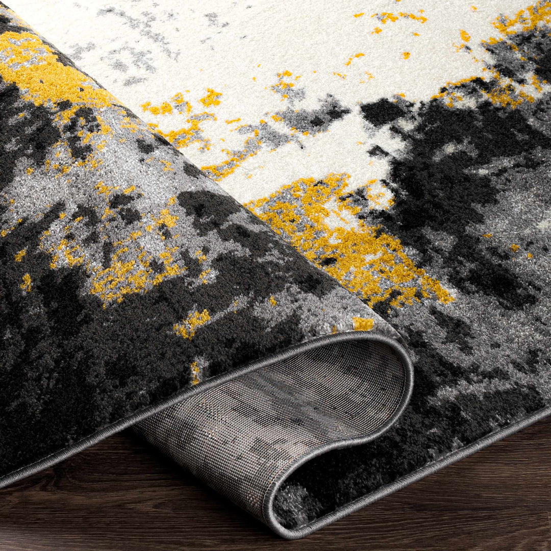 Gardners Modern Abstract Design Charcoal And Mustard Area Rug