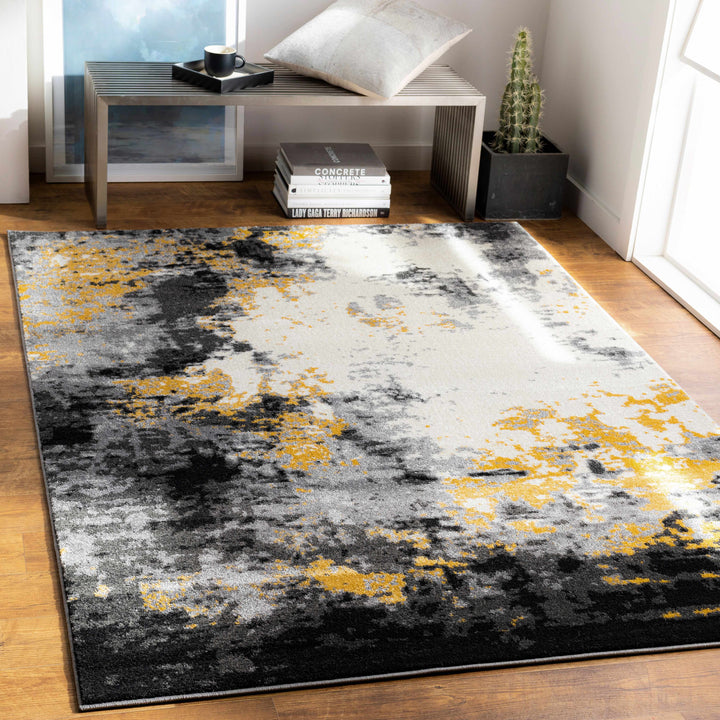 Gardners Modern Abstract Design Charcoal And Mustard Area Rug
