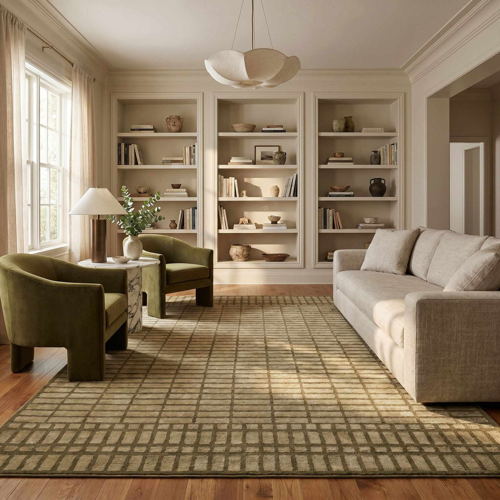 Gareth Modern Geometrical Olive And Beige Area Rug - The Rug Decor
