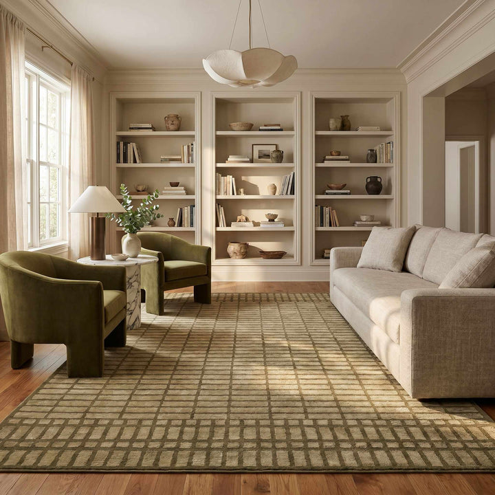 Gareth Modern Geometrical Olive And Beige Area Rug - The Rug Decor