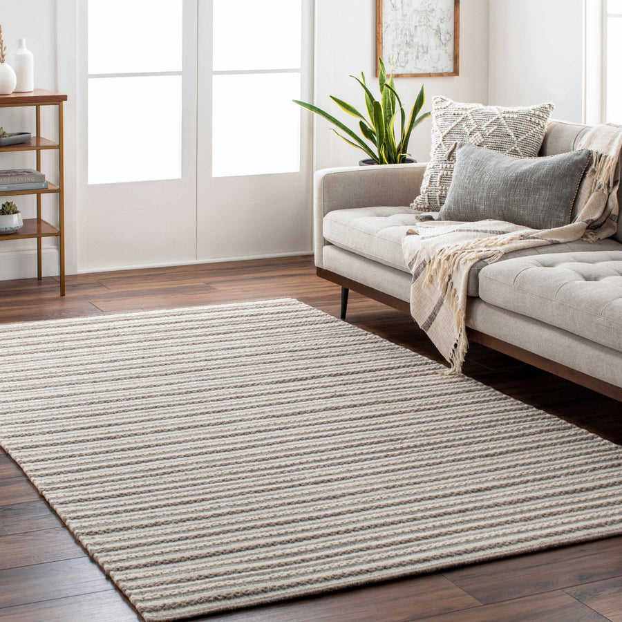 Garrattsville Contemporary Stripes Gray And Ivory Rug - The Rug Decor