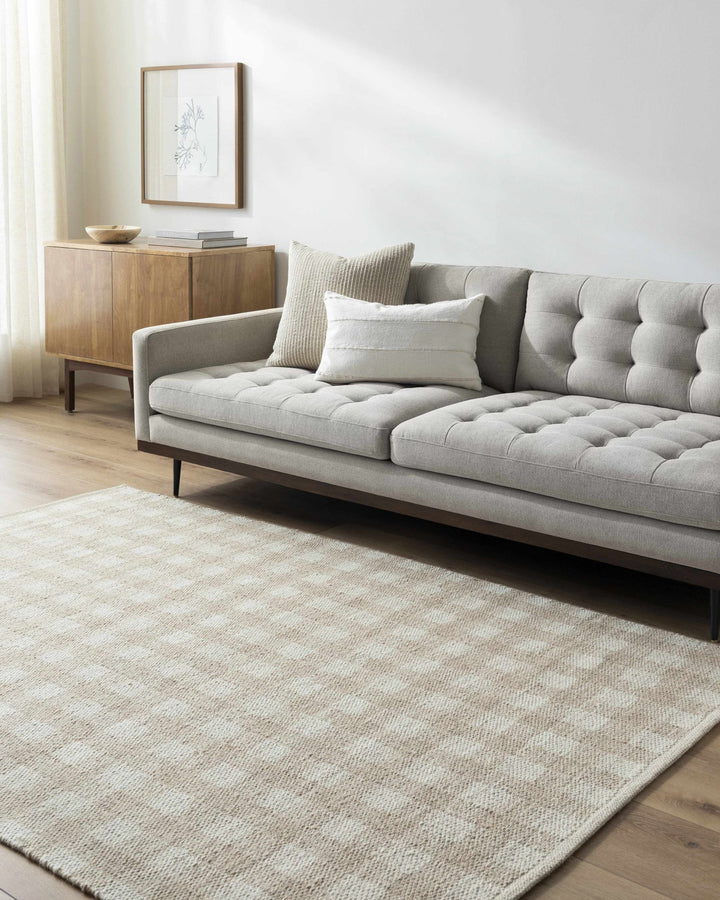 Garth Modern Geometrical Beige And White Wool Rug - The Rug Decor
