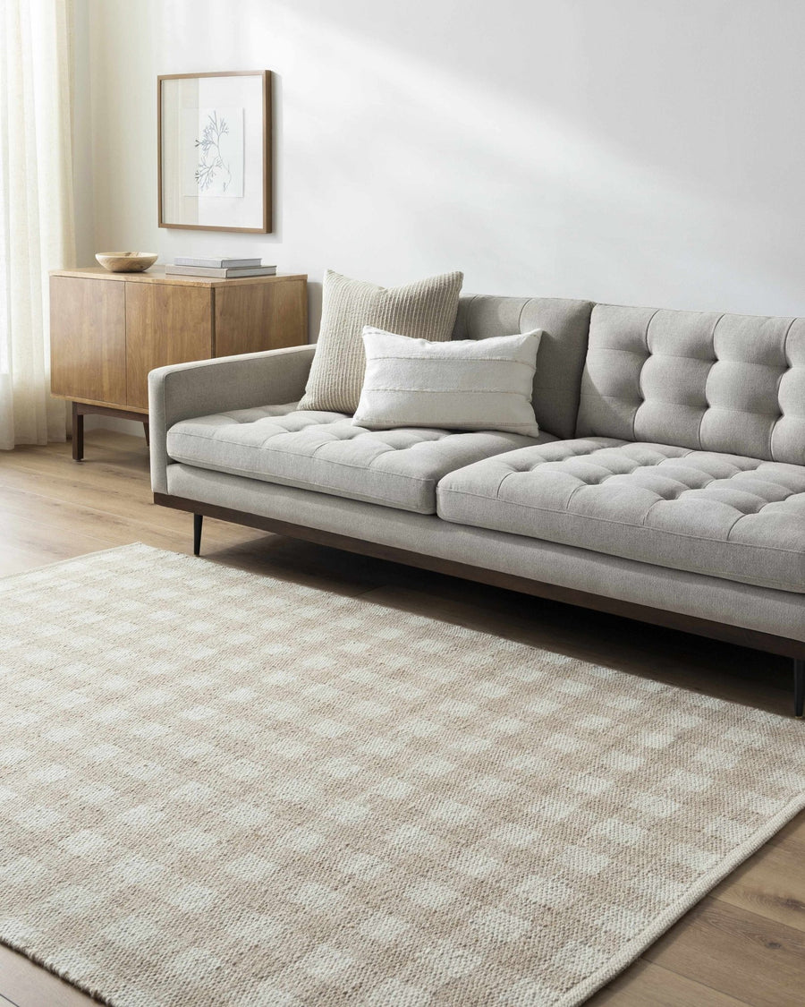Garth Modern Geometrical Beige And White Wool Rug - The Rug Decor