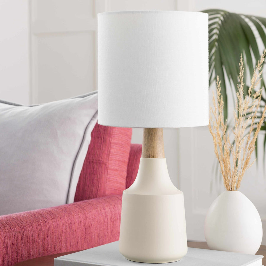 Gattaran Modern Ivory and White Cylindrical Table Lamp - The Rug Decor