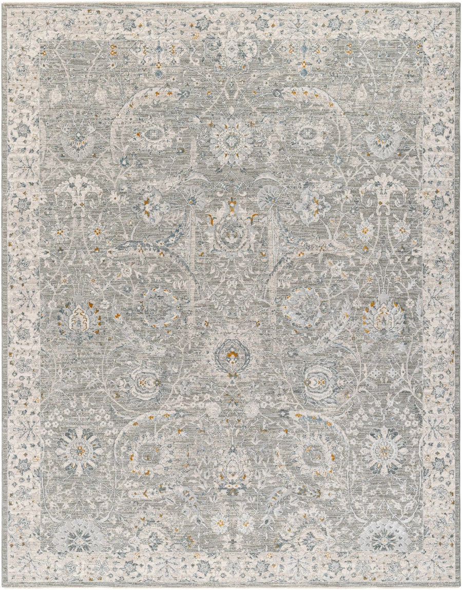 Gauge Traditional Style Gray Blue Rug with Fringes - The Rug Decor