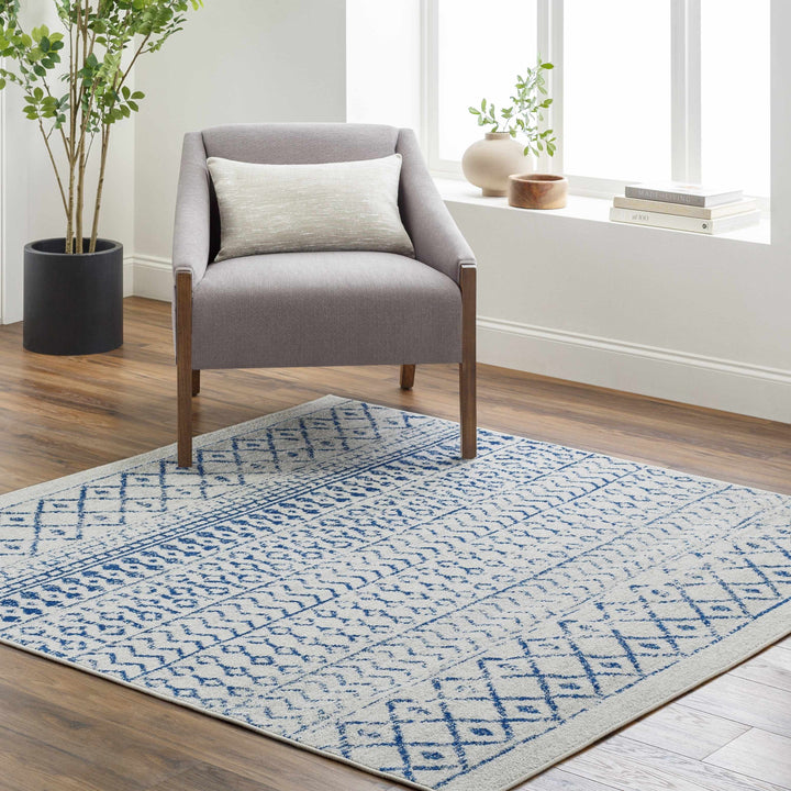 Gaura Geometrical Design Navy And Ivory Area Rug