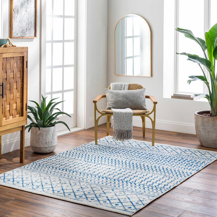 Gaura Geometrical Design Navy And Ivory Area Rug
