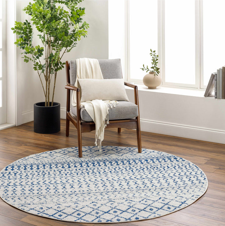 Gaura Geometrical Design Navy And Ivory Area Rug