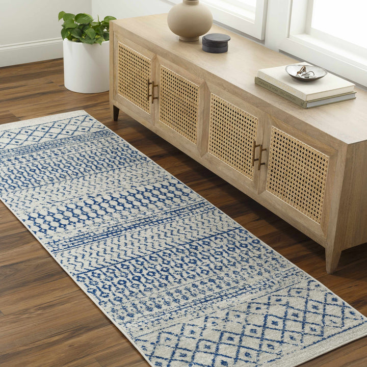 Gaura Geometrical Design Navy And Ivory Area Rug
