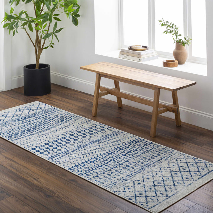 Gaura Geometrical Design Navy And Ivory Area Rug