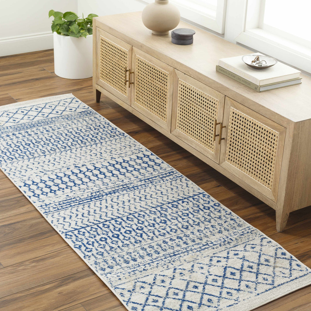 Gaura Geometrical Design Navy And Ivory Area Rug