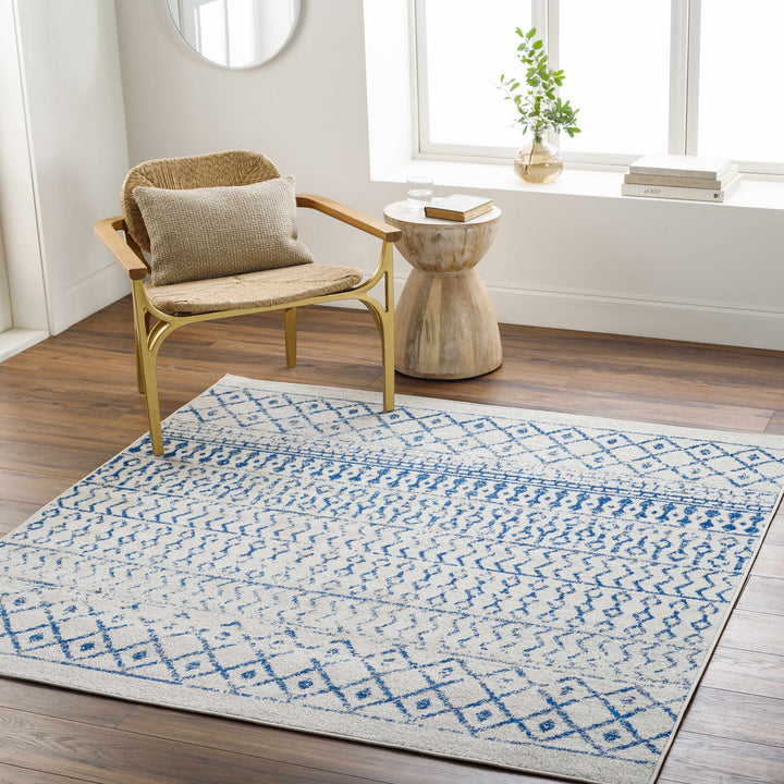 Gaura Geometrical Design Navy And Ivory Area Rug