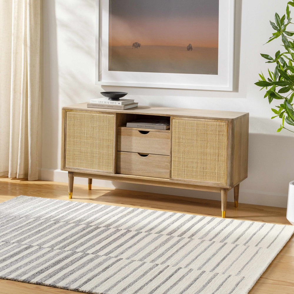 Gawel Modern Stripe Pattern Ivory And Gray Wool Area Rug - The Rug Decor