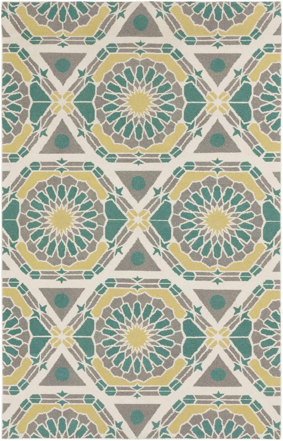 Gaysville Tribal Design Teal And Ivory Hand Knotted Wool Rug - The Rug Decor